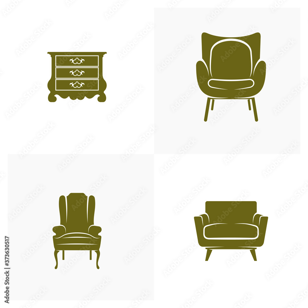 Set of Furniture Logo Design Vector Template. Symbol and icon of chairs, sofas, tables, and home furnishings. Set of Furniture Logo Design Vector Template. Symbol and icon of chairs, sofas, tables, and home furnishings.
