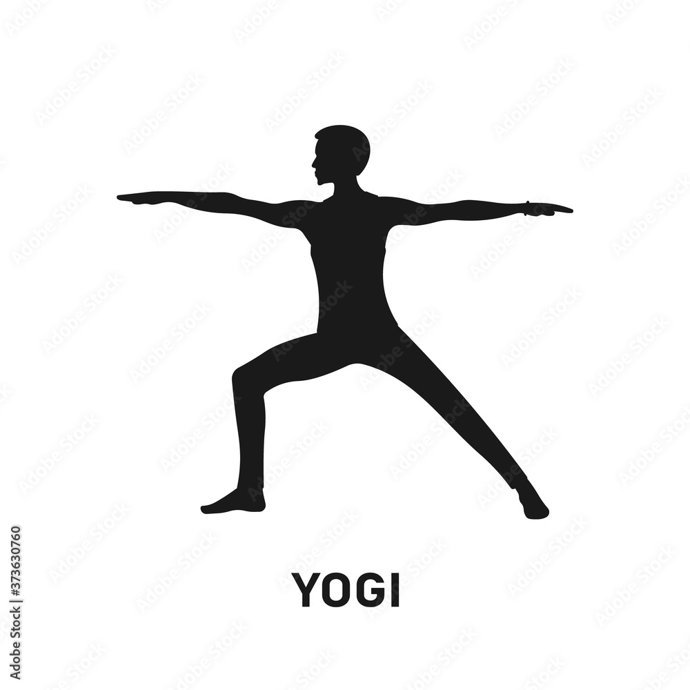 Young adult yogi doing yoga pose silhouette. Standing man meditating. Meditation icon sign symbol concept. Stress relief. Mental health exercise. Peaceful and calm. Balance logo - Vector illustration.