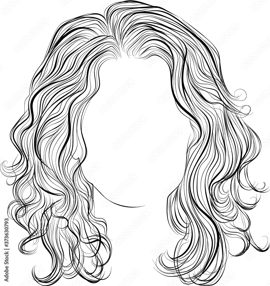 Long wavy hair, vector illustration, outline drawing