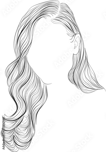 Beautiful woman long wavy hair hairstyle vector illustration. Fashion, hairstyle icon.	