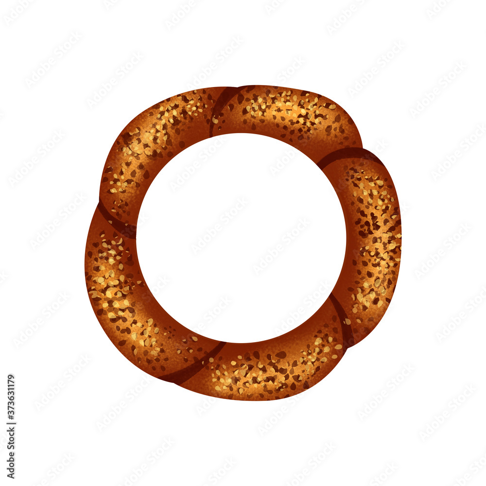 Turkish bagel simit illustration drawing isolated on a white background. Fresh bakery hand drawn art.