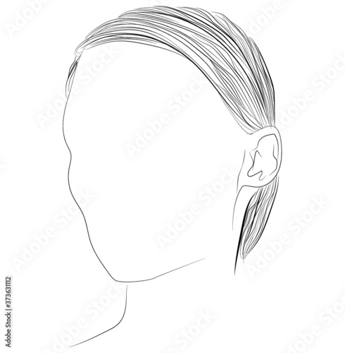 Elegant short hairstyle, outline vector illustration, woman head