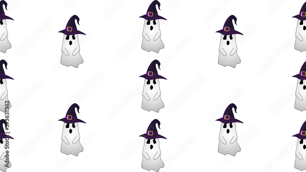 ghost wearing hat seamless cartoon on white background , illustration concept