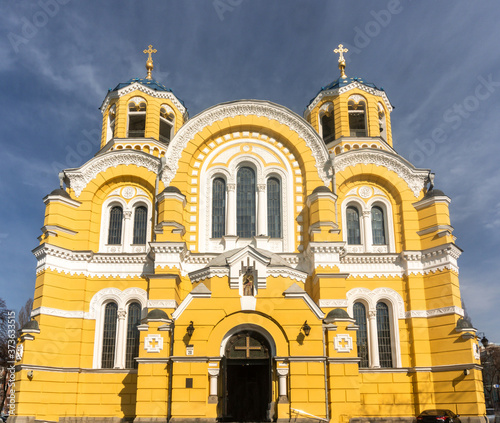 The yellow and beautiful St. Vladimir Cathedral in Kiev, Ukraine
