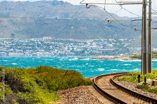 Electric Passenger Railway line on the shoreline of False Bay, Cape Town