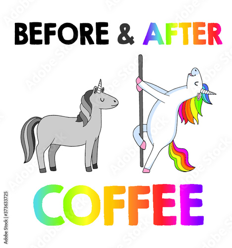 A plain old horse transforms into a rainbow unicorn after consuming coffee