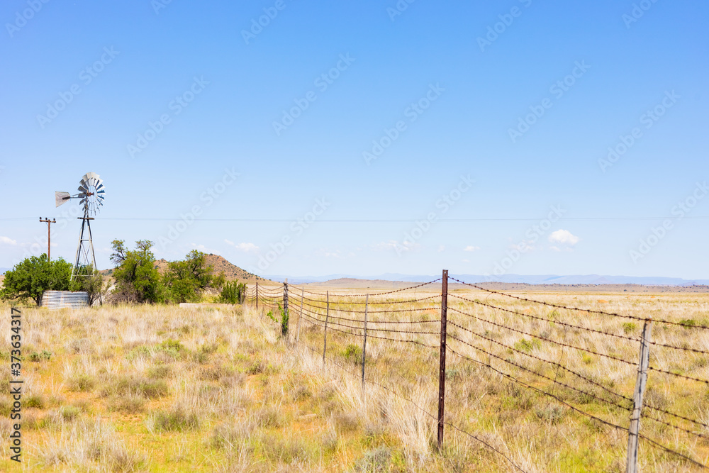 Fototapeta premium Windmill on a farm in rural grassland area of South Africa