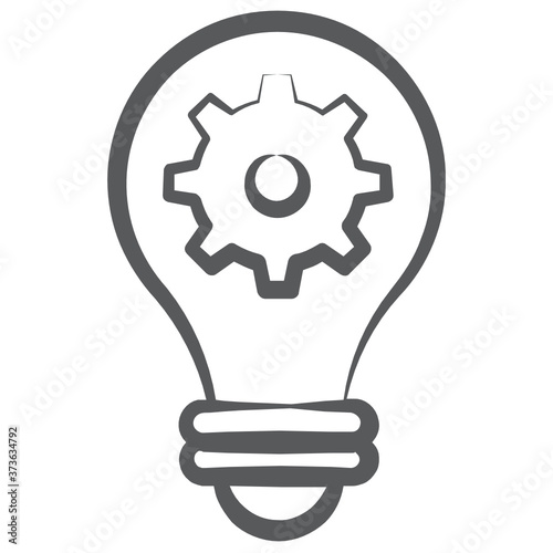 
Line design of cog wheel inside light bulb, idea generation icon
