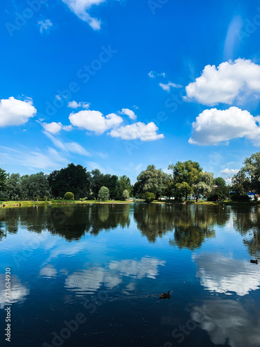 Fototapeta Naklejka Na Ścianę i Meble -  Sky reflection on the lake water, lake background