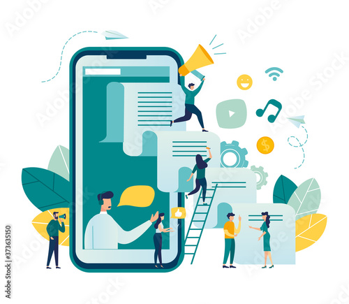 vector creative illustration, online news, social networks, virtual communication, information search, company news