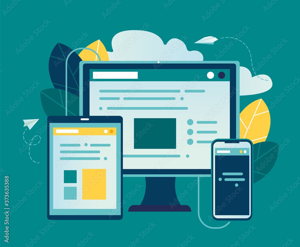 Vector illustration, vector illustration of the concept of web page design and development of mobile websites, small people are working on creating a website, applications, transferring information vi Vector illustration, vector illustration of the concept of web page design and development of mobile websites, small people are working on creating a website, applications, transferring information vi