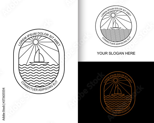 logo concept ship sailing the ocean monoline