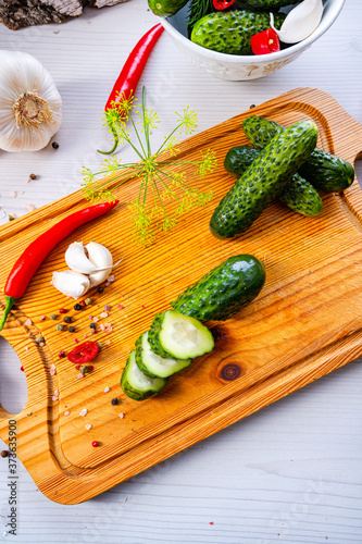 fresh pickled cucumber with garlic, (polish malosolne) photo