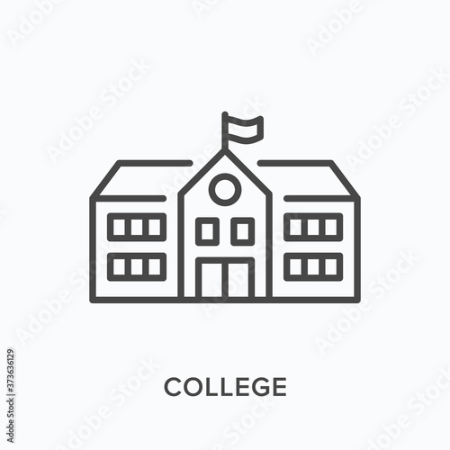 School building flat line icon. Vector outline illustration of college, university campus. Schoolhouse thin linear pictogram