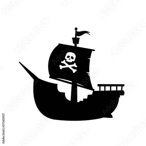 Pirate ship silhouette.Wooden corsair sailboat isolated on white background. photo