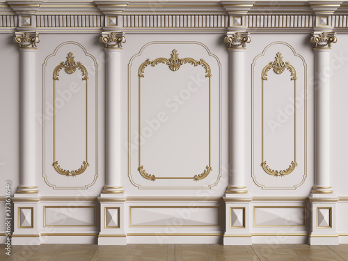 Classic interior wall with mouldings