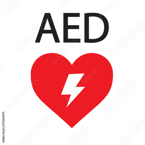 AED,automated external defibrillator / aed sign with heart and electricity symbol flat vector icon	
