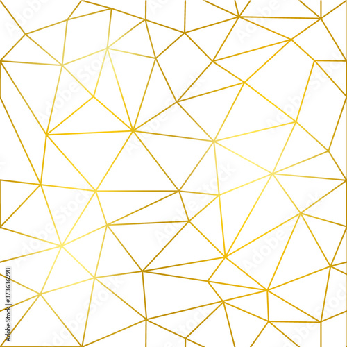 Geometric low poly graphic repeat pattern made out of triangular facets with gold lines