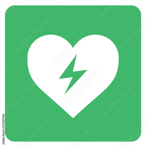 AED,automated external defibrillator / aed sign with heart and electricity symbol flat vector icon	
