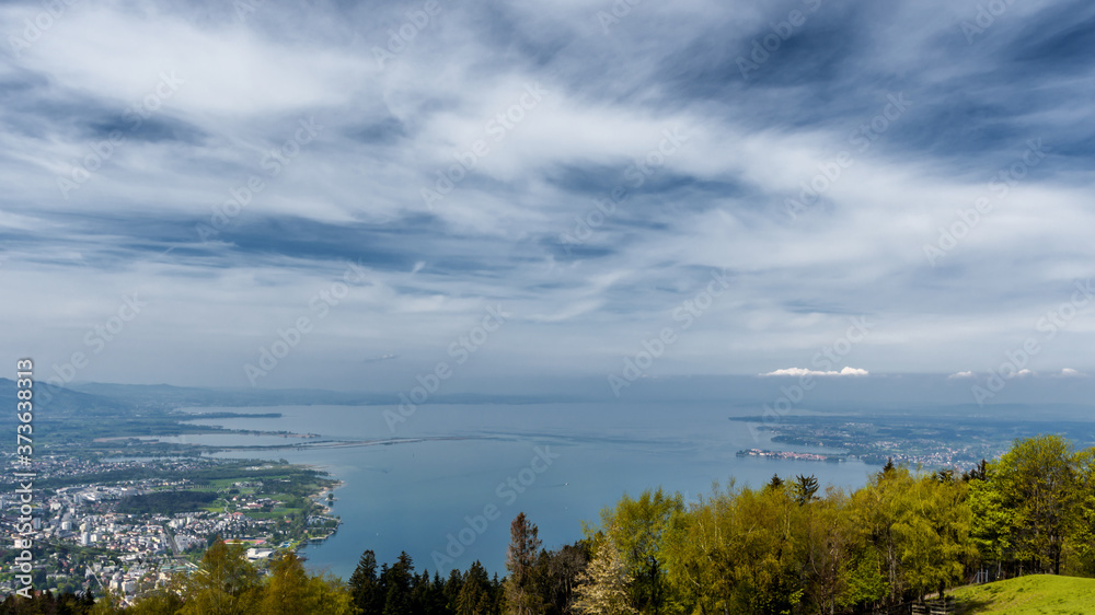 Panoramic view towards lake Bodensee, from an Austrian mountain top