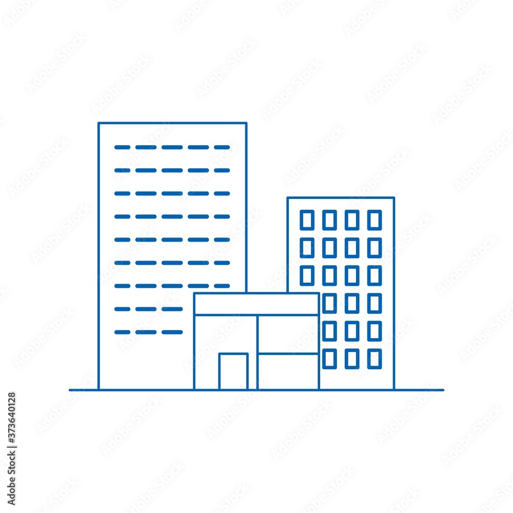 Buildings line icons. City icon on white background. Small apartment city complex. Buildings line icons. City icon on white background. Small apartment city complex.