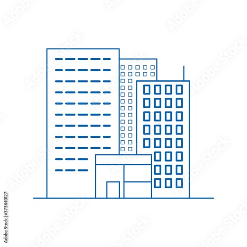 Big apartment city complex. Buildings line icons. City icon on white background.