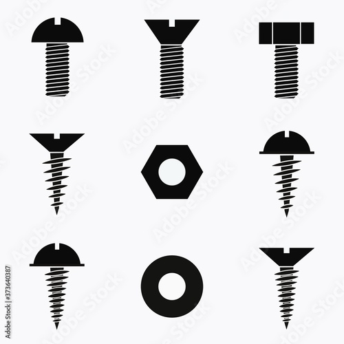Set of black icons of hardware on a white background.