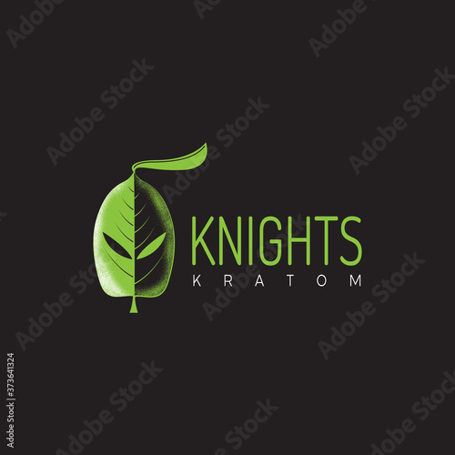 unique logo with a combination knight helmet or spartan and leaf. green leaf vector illustration