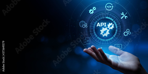 API application programming interface function and procedure development technology concept on screen.