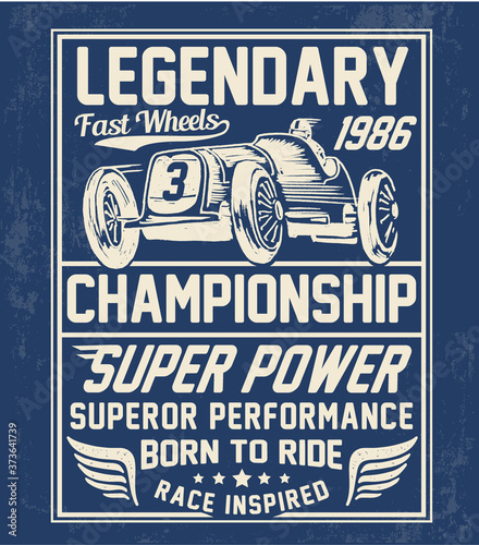 Vector vintage sport racing car, T-shirt Graphics, Vintage typography