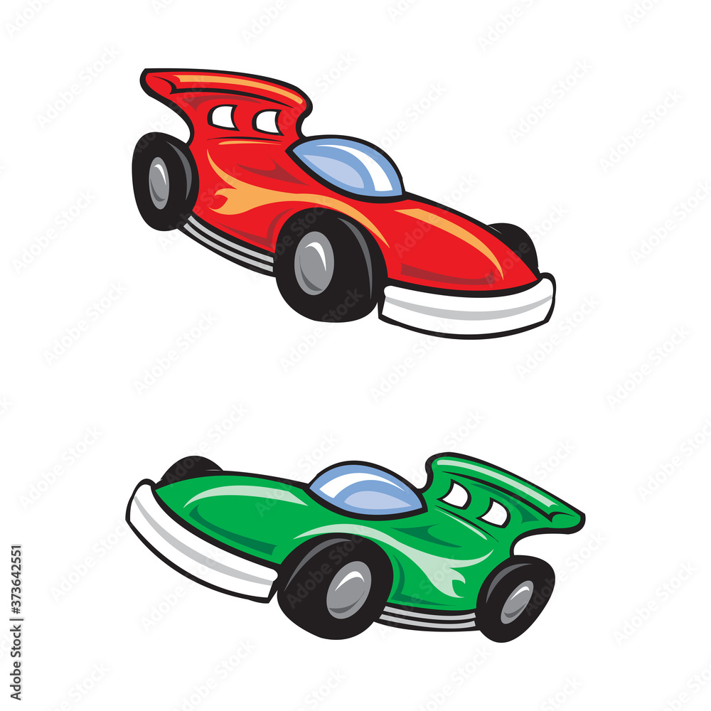 Two hound cars, formula, cartoon on white background, vector in EPS10