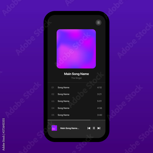 Music Player Interface Design Concept. Playlist Layout. Mobile App Interface. Vector Illustration