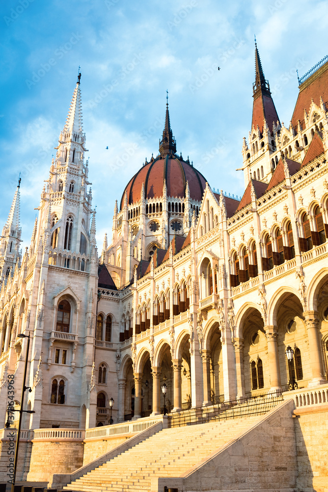 Hungarian Parliament in Budapest closeup
