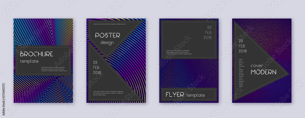 Black brochure design template set. Rainbow abstra Black brochure design template set. Rainbow abstra
