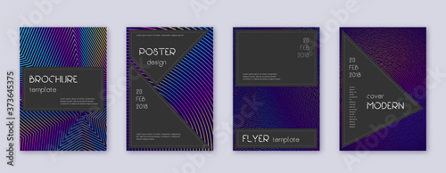 Black brochure design template set. Rainbow abstra