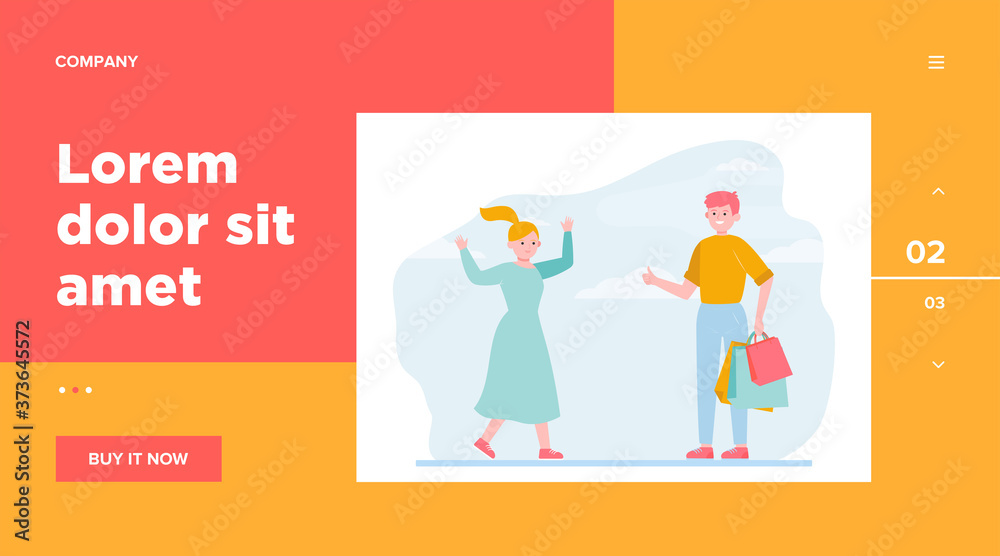 Happy couple shopping together. Support, bag, choosing flat vector illustration. . Relationship and family concept for banner, website design or landing web page
