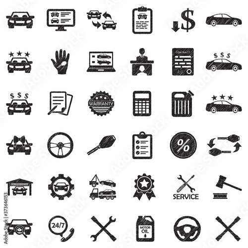 Car Dealer Icons. Black Scribble Design. Vector Illustration.