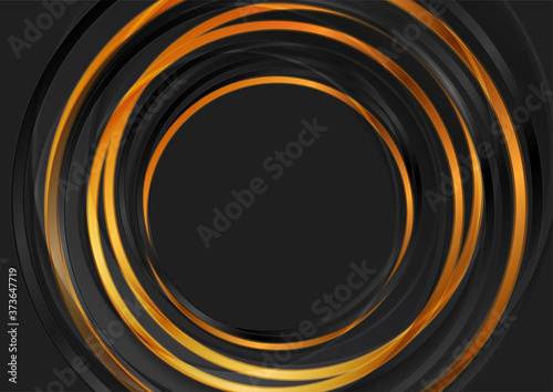 Black and bronze glossy circles abstract geometric background. Vector illustration