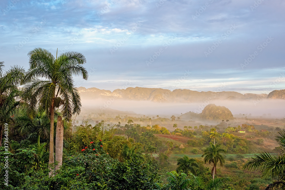 morning with haze in the vinales valley in cuba