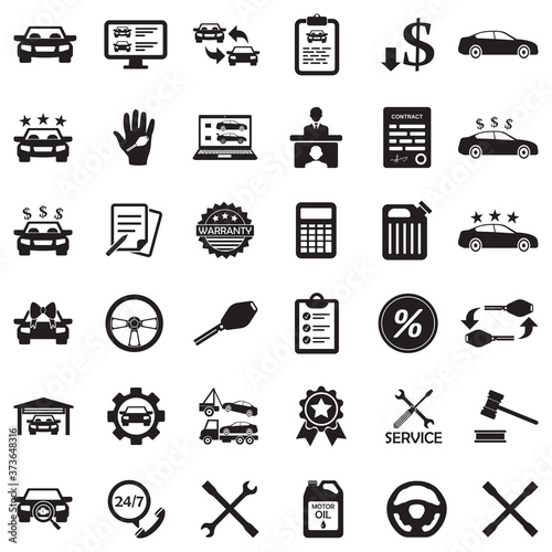 Car Dealer Icons. Black Flat Design. Vector Illustration.