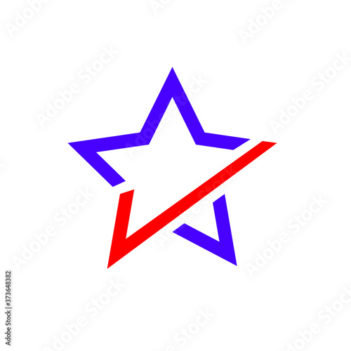 Logotipo lineal estrella con símbolo check en color azul y rojo