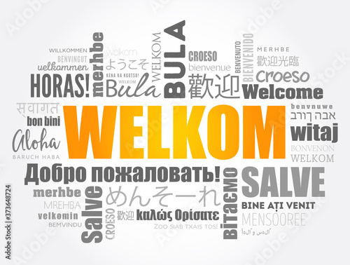 Welkom (Welcome in Afrikaans) word cloud in different languages photo