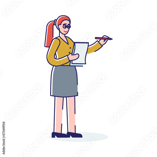 Woman filling survey or interviewing client about service. Female agent fill questionnaire
