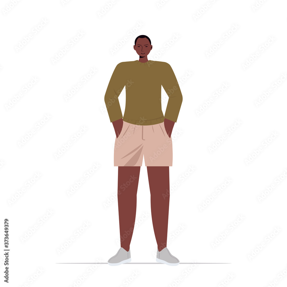 Fototapeta premium young man in casual trendy clothes african american male cartoon character standing pose full length vector illustration