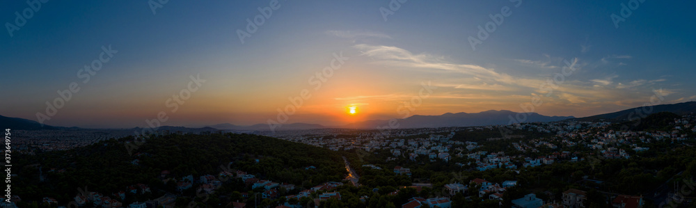 Athens Greece panorama. Aerial view of Athens city from Penteli mount