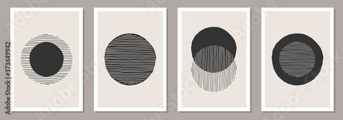 Trendy set of abstract creative minimalist artistic hand drawn compositions