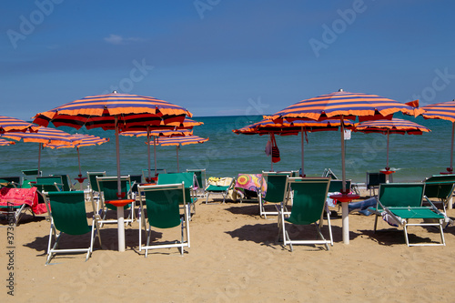 covit 19 distancing on the beach roseto degli abruzzi beach and adriatic coast italy photo