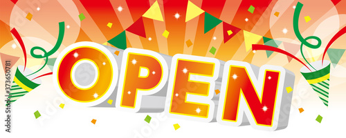 インパクトのあるオープンのデザイン文字と赤い背景イラスト	