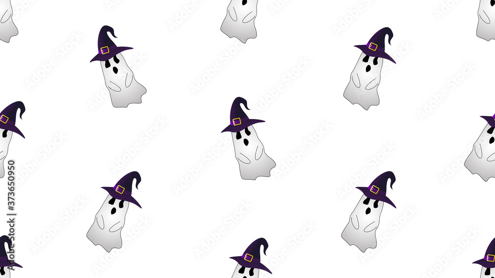 ghost wearing hat seamless cartoon on white background , illustration concept