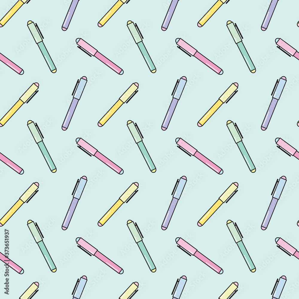 seamless repeat pattern for school with pen elements, fun colorful pattern seamless repeat pattern for school with pen elements, fun colorful pattern